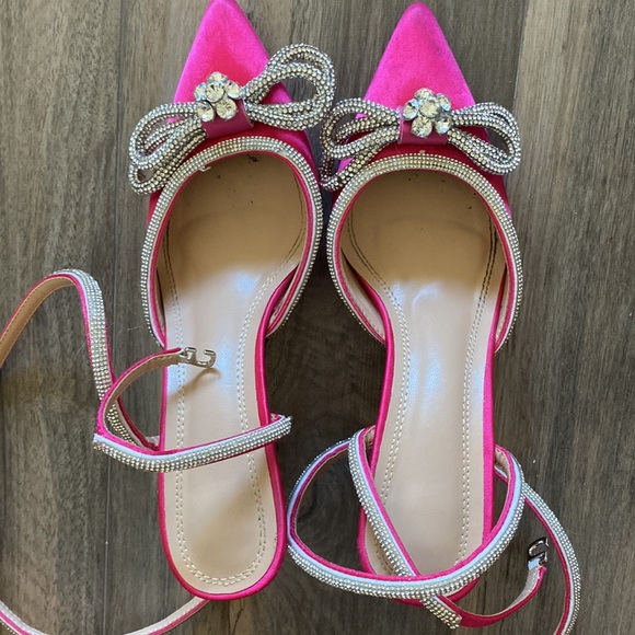 Billini Shoes - Billini Pink Heels with Rhinestone Bow